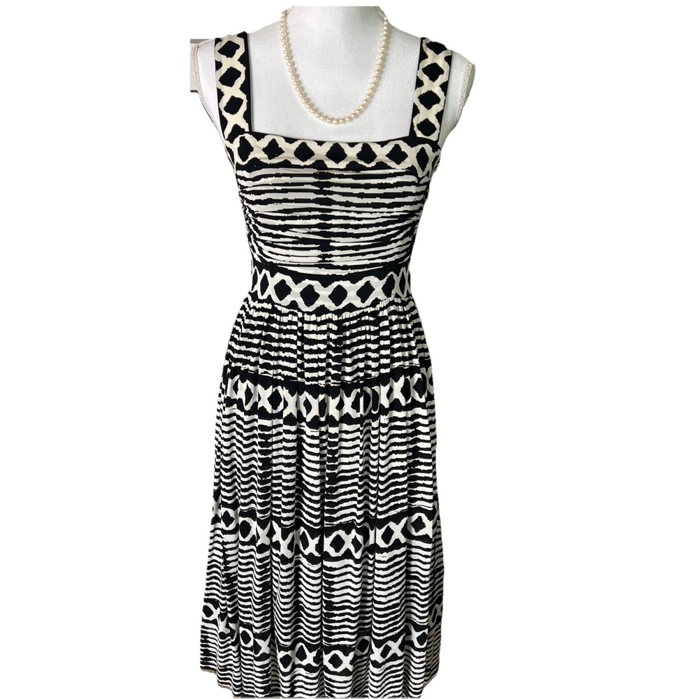 Tracy Reese Anthropologie Print Dress Jersey‎ A-Line Small Black Ivory $248 NWT